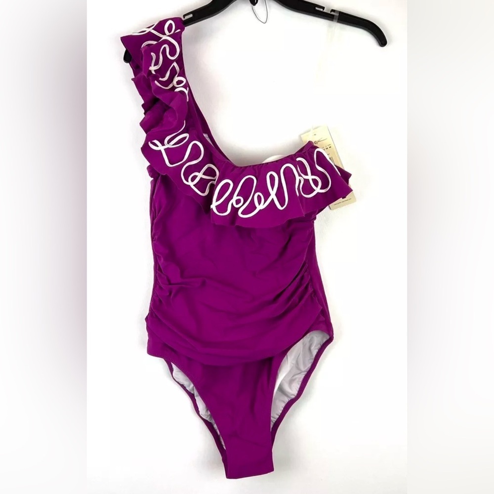 Gottex Women’s Purple Padded One Piece One Shoulder Swimsuit Size 10